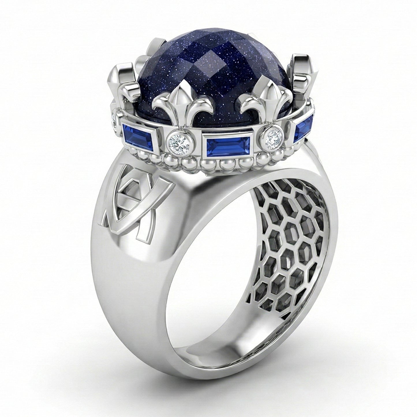 FDF06 Platinum Blue Sandstone Diamond PT950 Men’s Ring