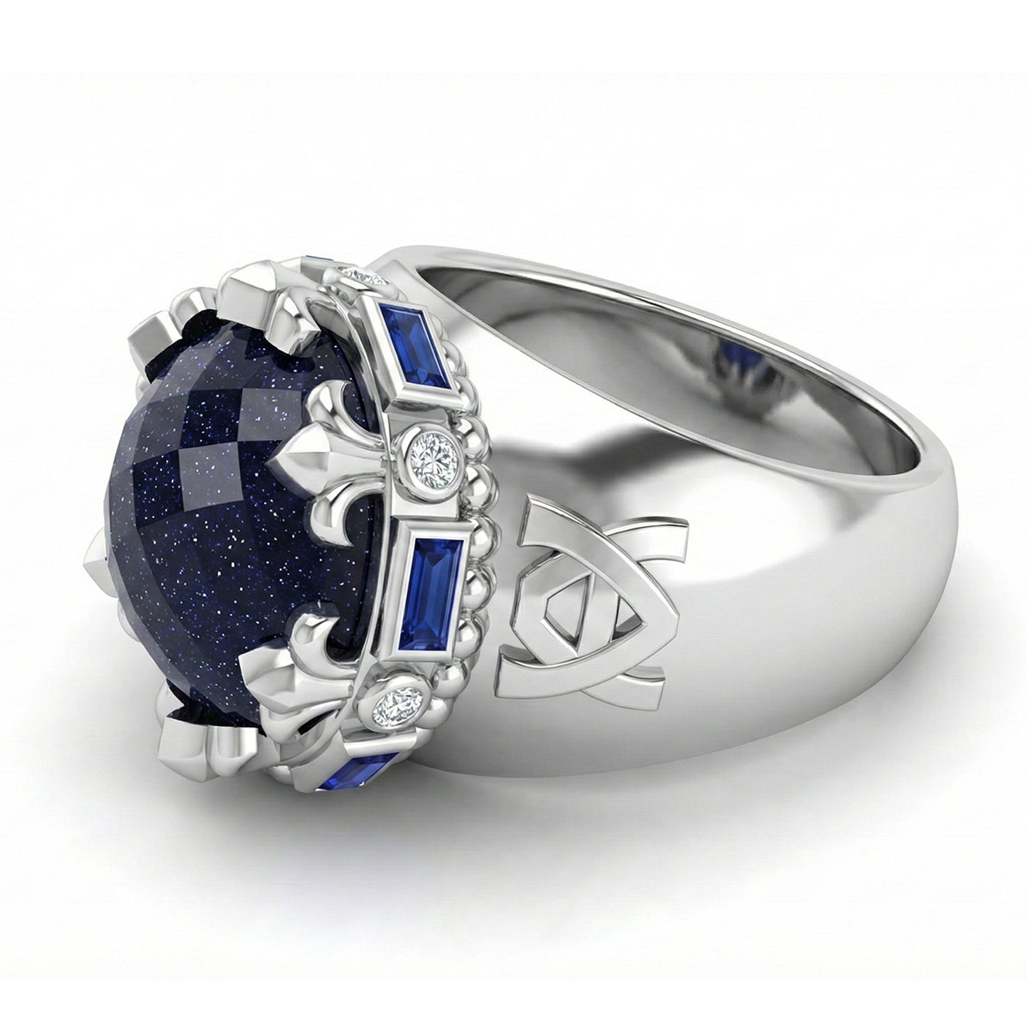 FDF06 Platinum Blue Sandstone Diamond PT950 Men’s Ring