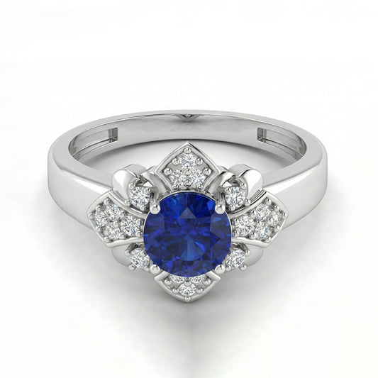 FDF06  Platinum Round Blue Sapphire  PT950 Unisex Ring