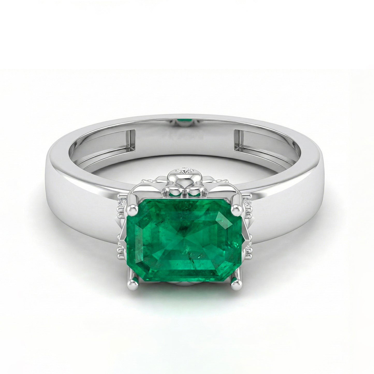 FDF09 Platinum Octagon Emerald PT950 Unisex Ring