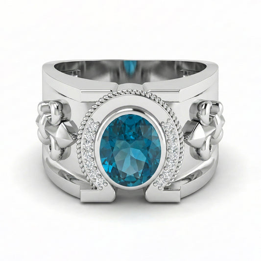 FDL02  Platinum Blue Zircon PT950 Men’s Ring