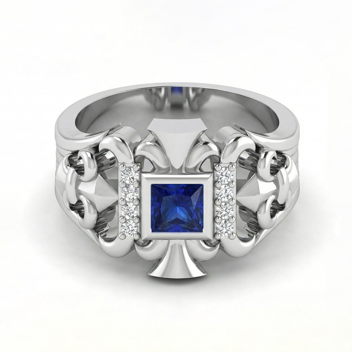 FDL05  Platinum Square Blue Sapphire  PT950 Men’s Ring