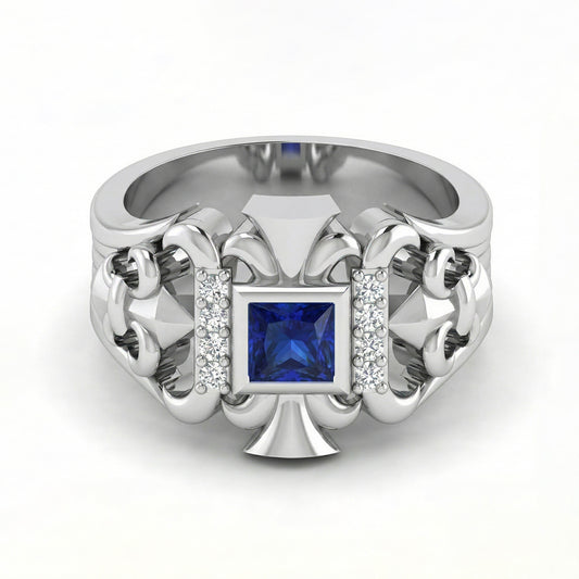FDL05  Platinum Square Blue Sapphire  PT950 Men’s Ring