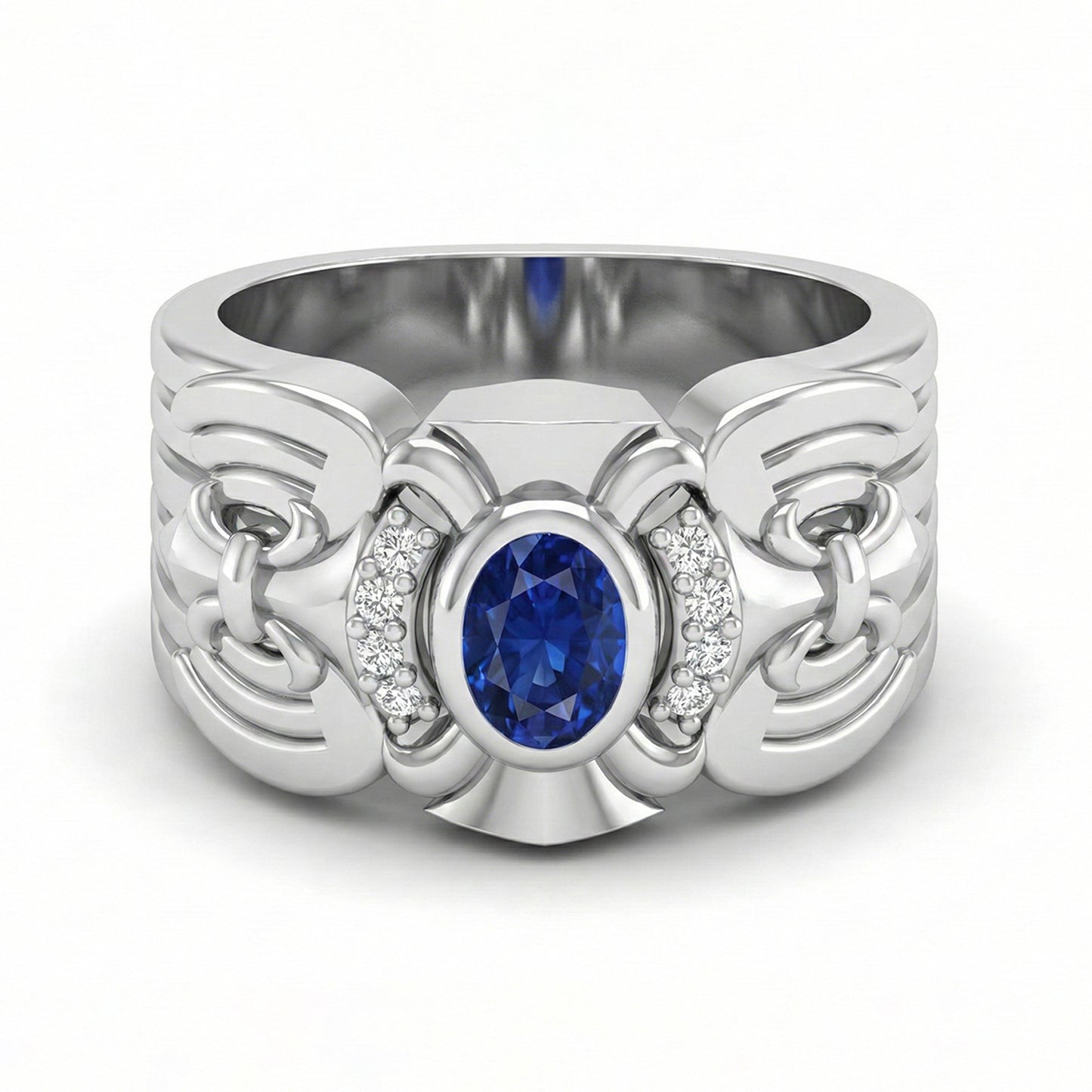 FDL04  Platinum Oval Blue Sapphire  PT950 Men’s Ring