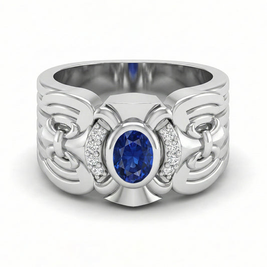 FDL04  Platinum Oval Blue Sapphire  PT950 Men’s Ring