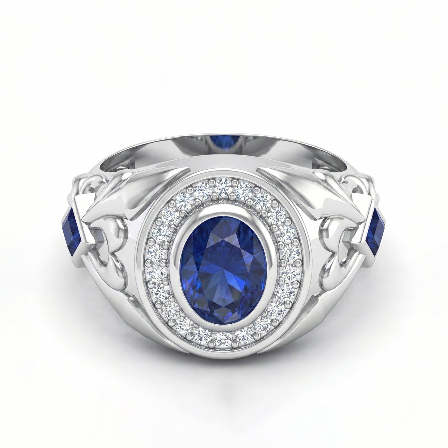 FDF04  Platinum Square Blue Sapphire  PT950 Men’s Ring