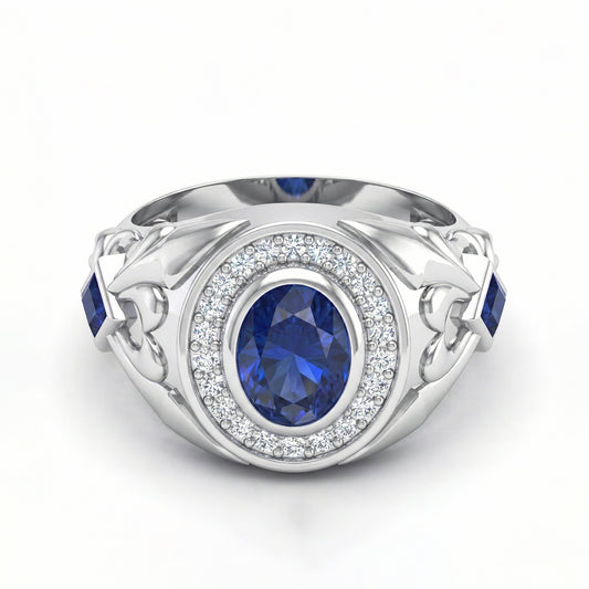 FDF04  Platinum Square Blue Sapphire  PT950 Men’s Ring
