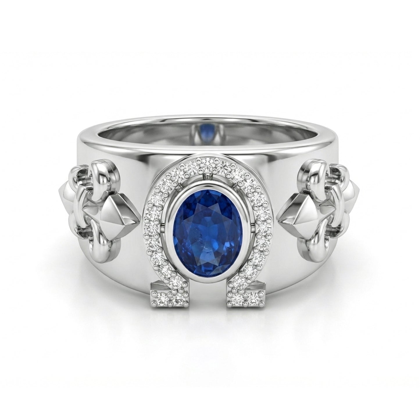 FDL12  Platinum Oval Blue Sapphire PT950 Men’s Ring