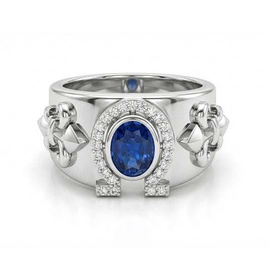 FDL12  Platinum Oval Blue Sapphire PT950 Men’s Ring