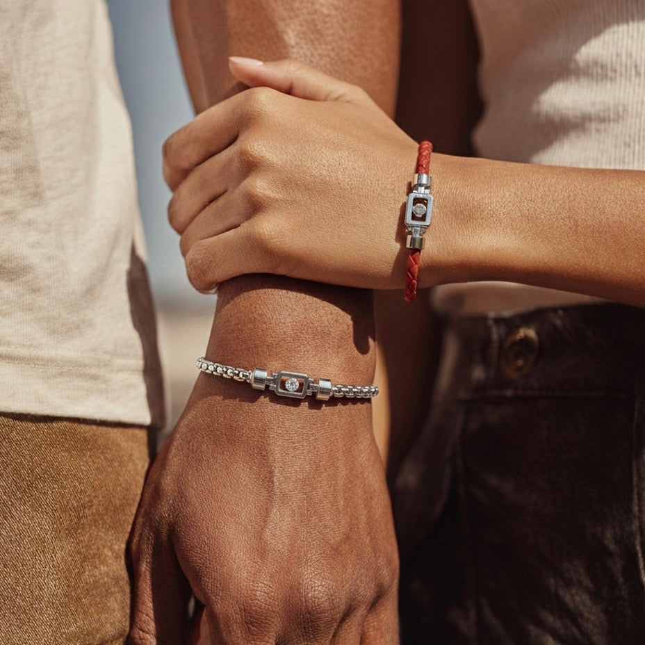 Diamond 925 Silver with Weaved Calf Leather XOXO Bracelet