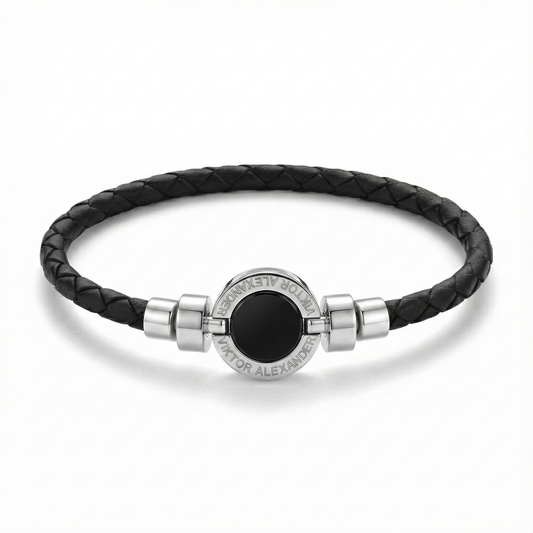 1889 Black Spinel 925 Silver Weaved Calf Bracelet