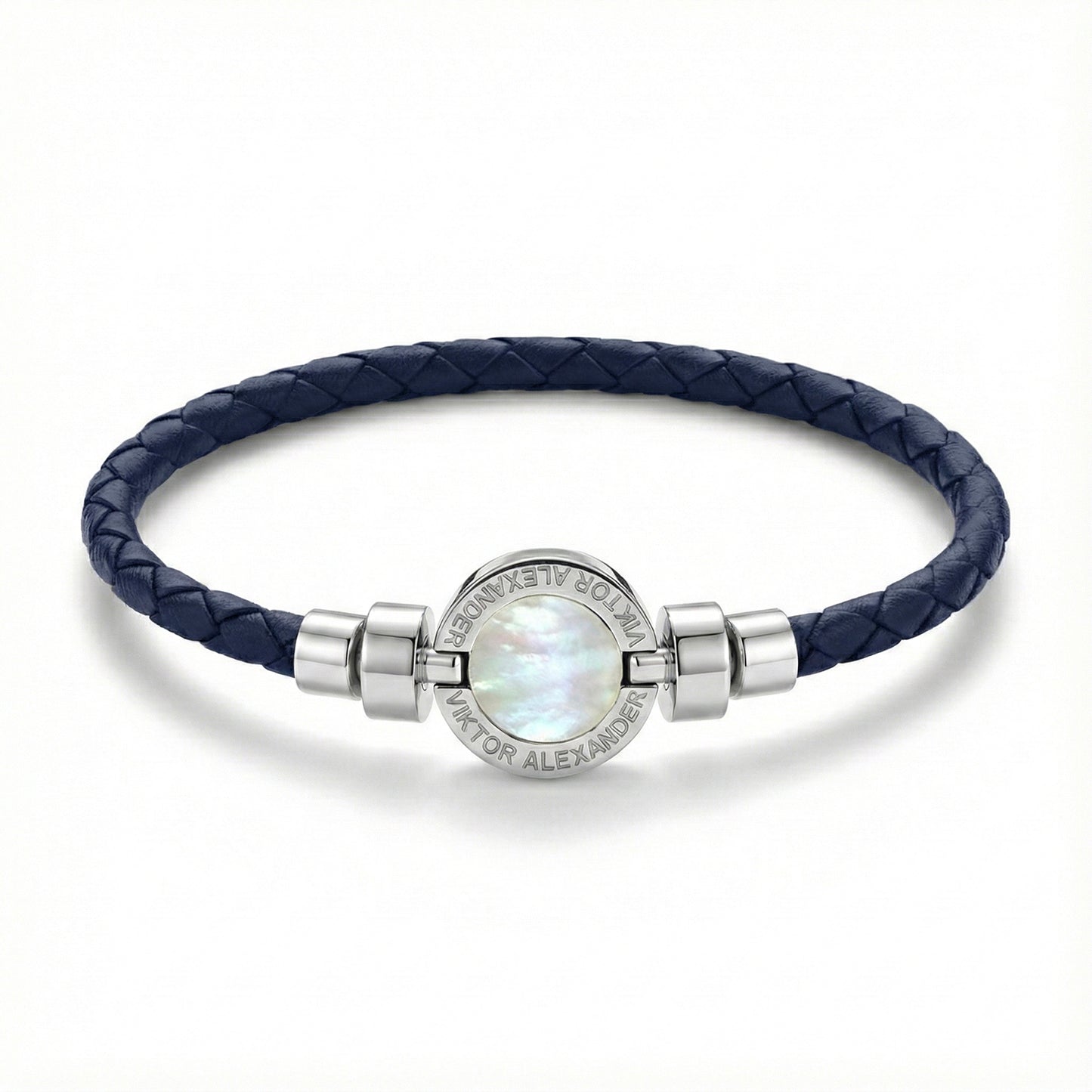 1889 Mother of Pearl 925 Silver Weaved Calf Bracelet