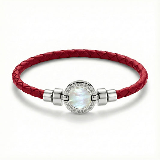 1889 Mother of Pearl 925 Silver Weaved Calf Bracelet