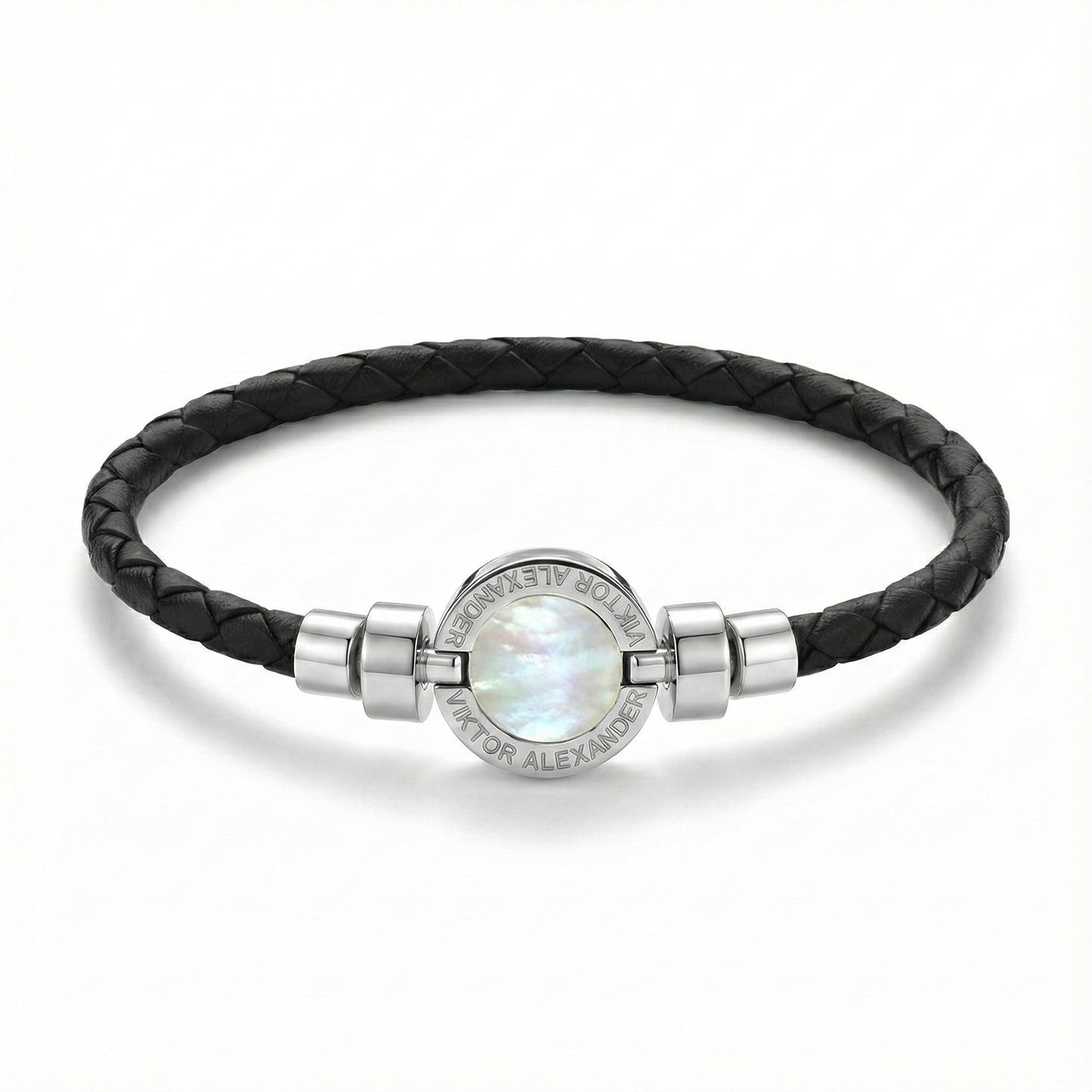 1889 Mother of Pearl 925 Silver Weaved Calf Bracelet