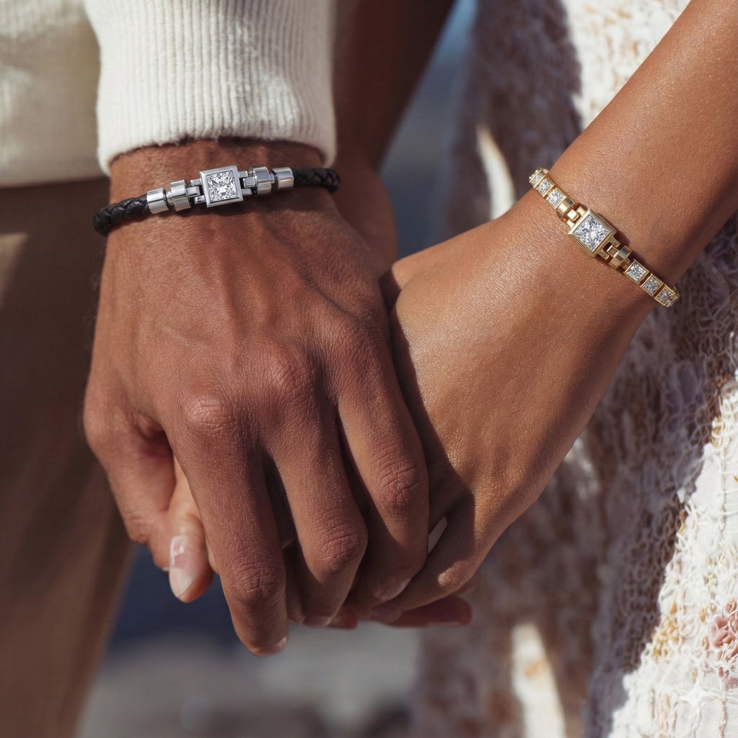 Jubilee 1 carat Princess Cut Diamond with 3mm Eternity Diamond Bracelet in 18 carat White Gold