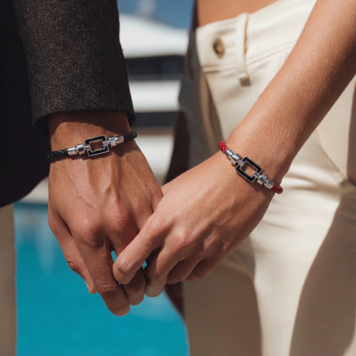 OPUS Metier D’art  925 Black Enamel with Weaved Calf Bracelet