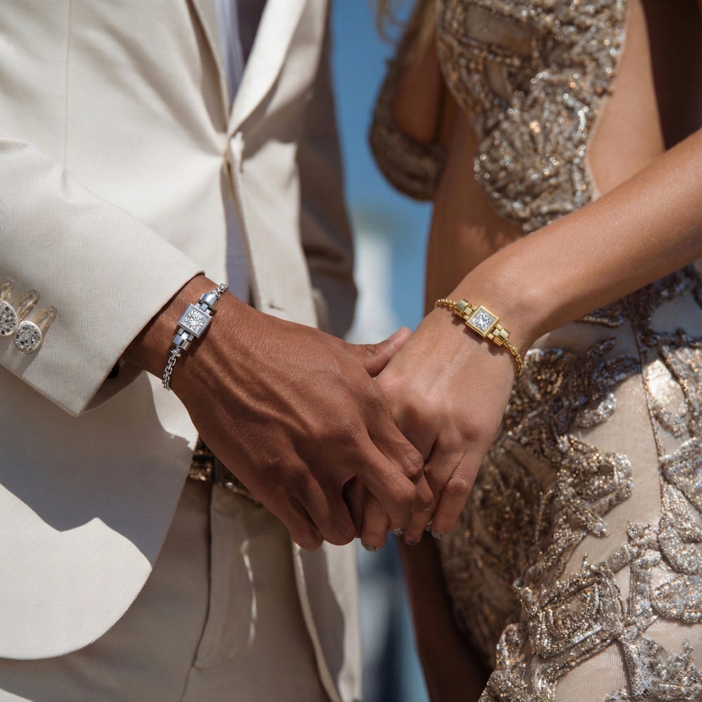 Jubilee 1 carat Princess Diamond with gold chain links in 18 carat Gold