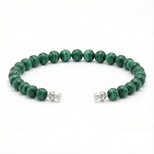 Regalia 6mm Malachite Bead Bracelet 925 Silver Link