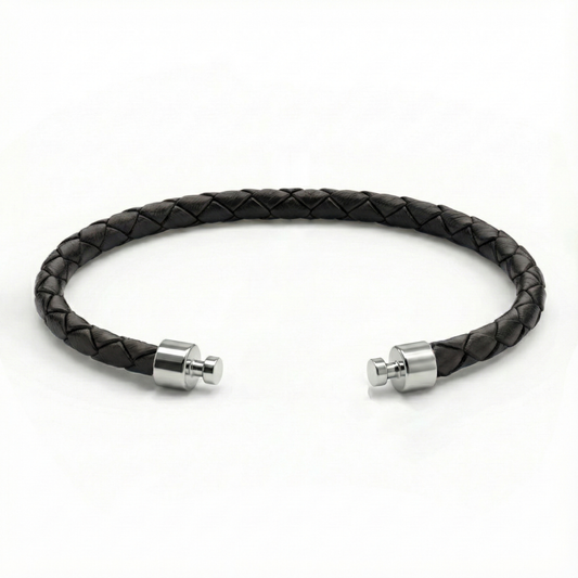 Regalia 4毫米黑色小牛皮表带，925银链节