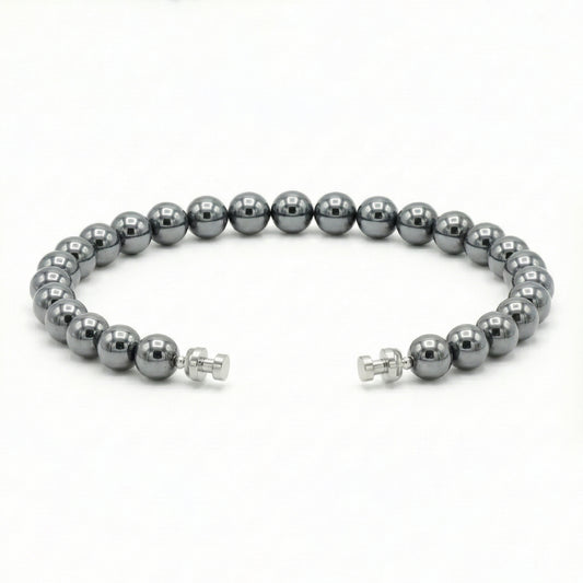 Regalia 6mm Hematite Bead Bracelet 925 Silver Link