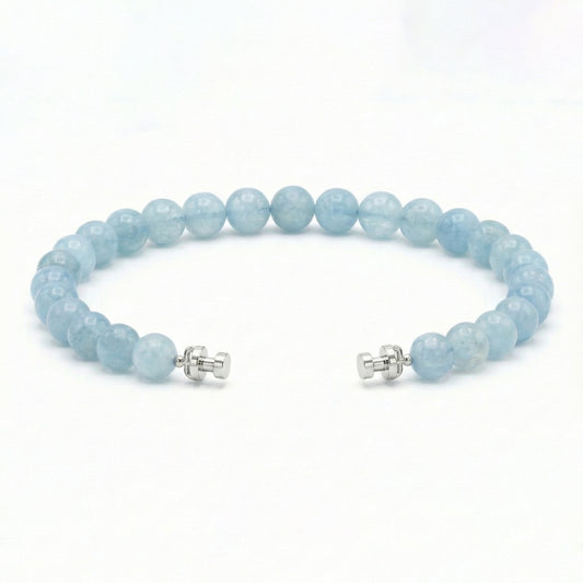 Regalia 6mm Aquamarine Bead Bracelet 925 Silver Link