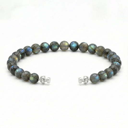 Regalia 6mm Labradorite Bead Bracelet 925 Silver Link