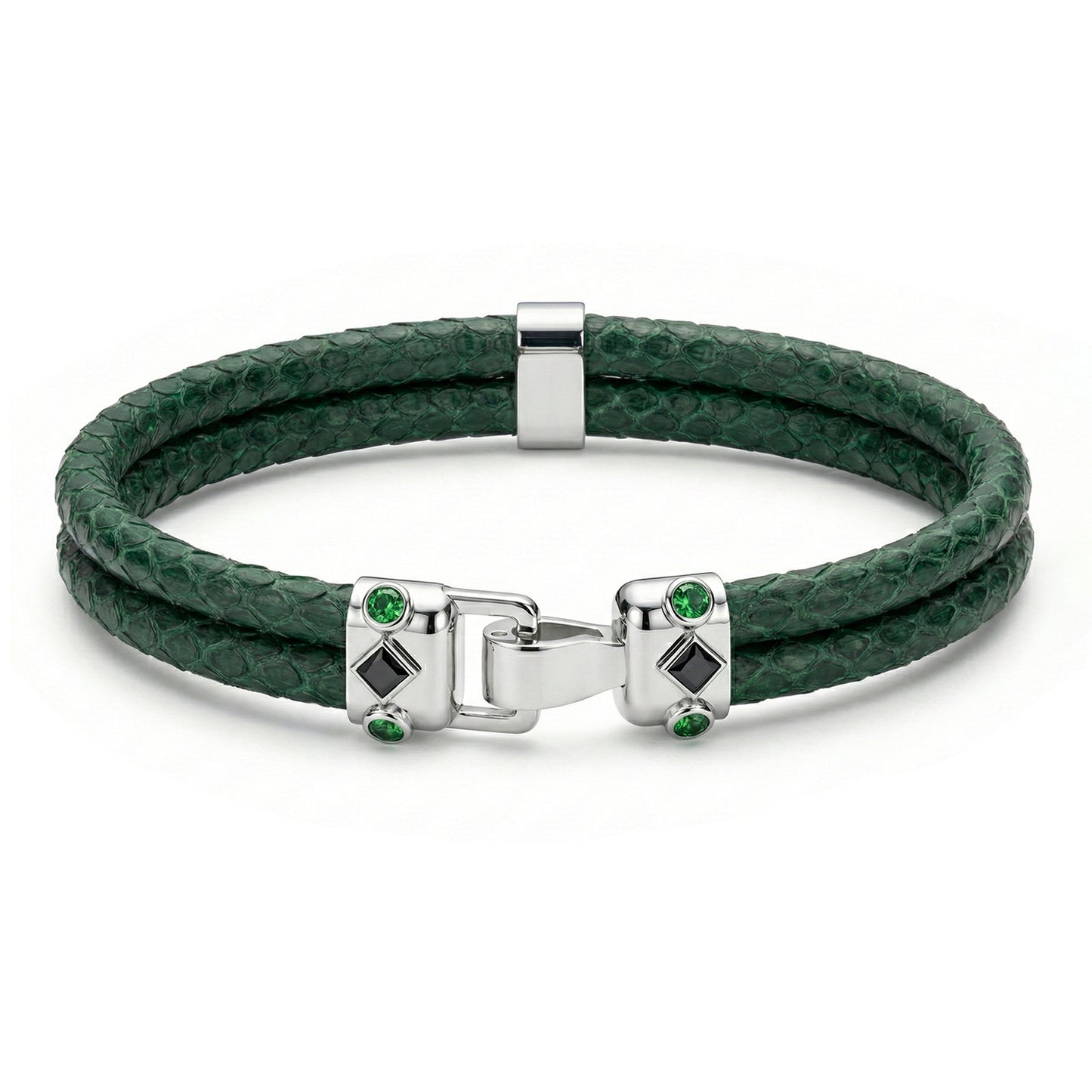 Duma 925 Silver Tsavorite with 4mm Emerald Green Python Leather