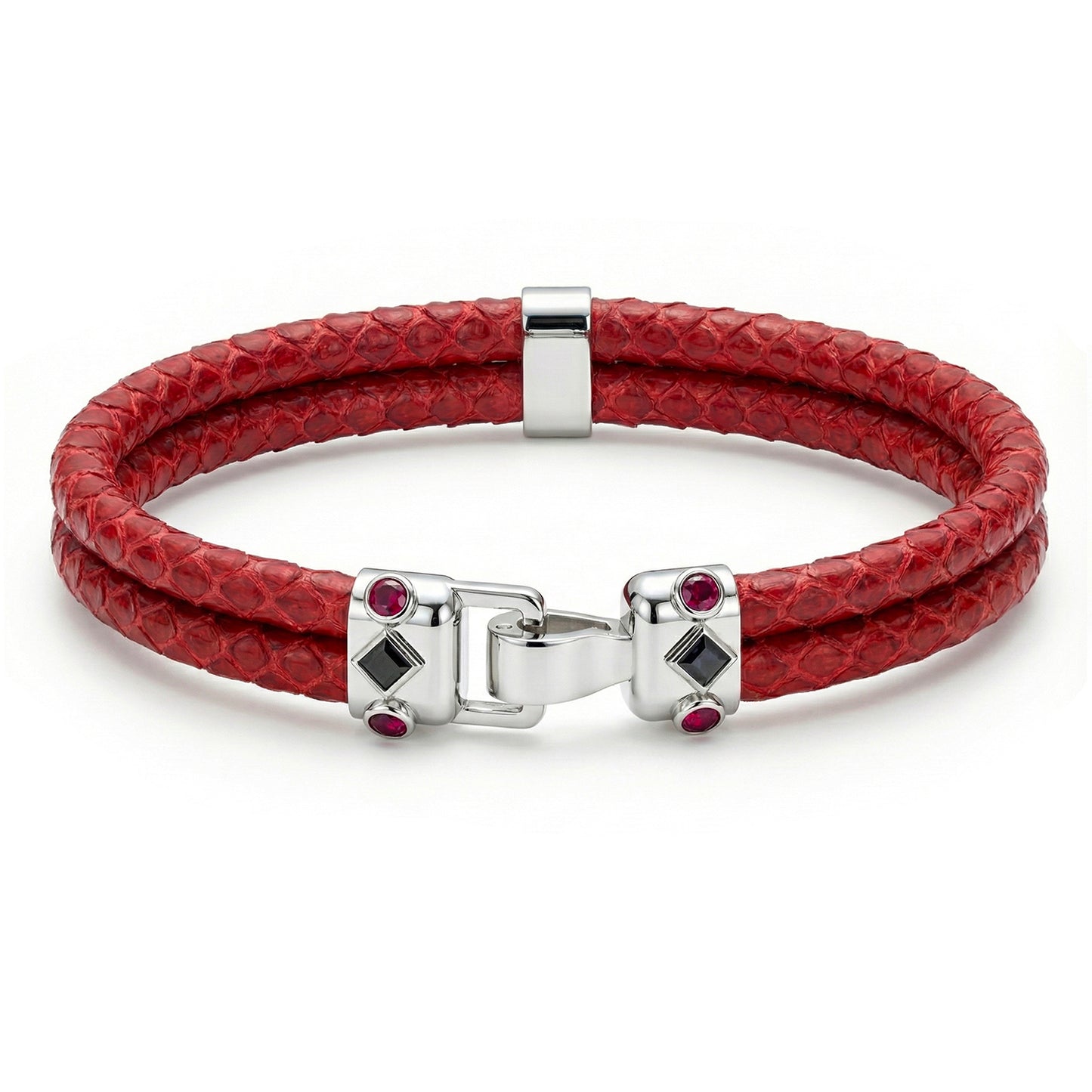 Duma 925 Silver Rubies with 4mm Red Python Leather