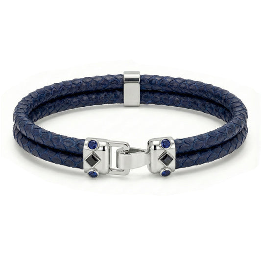 Duma 925 Silver Blue Sapphire with 4mm Navy Blue Python Leather