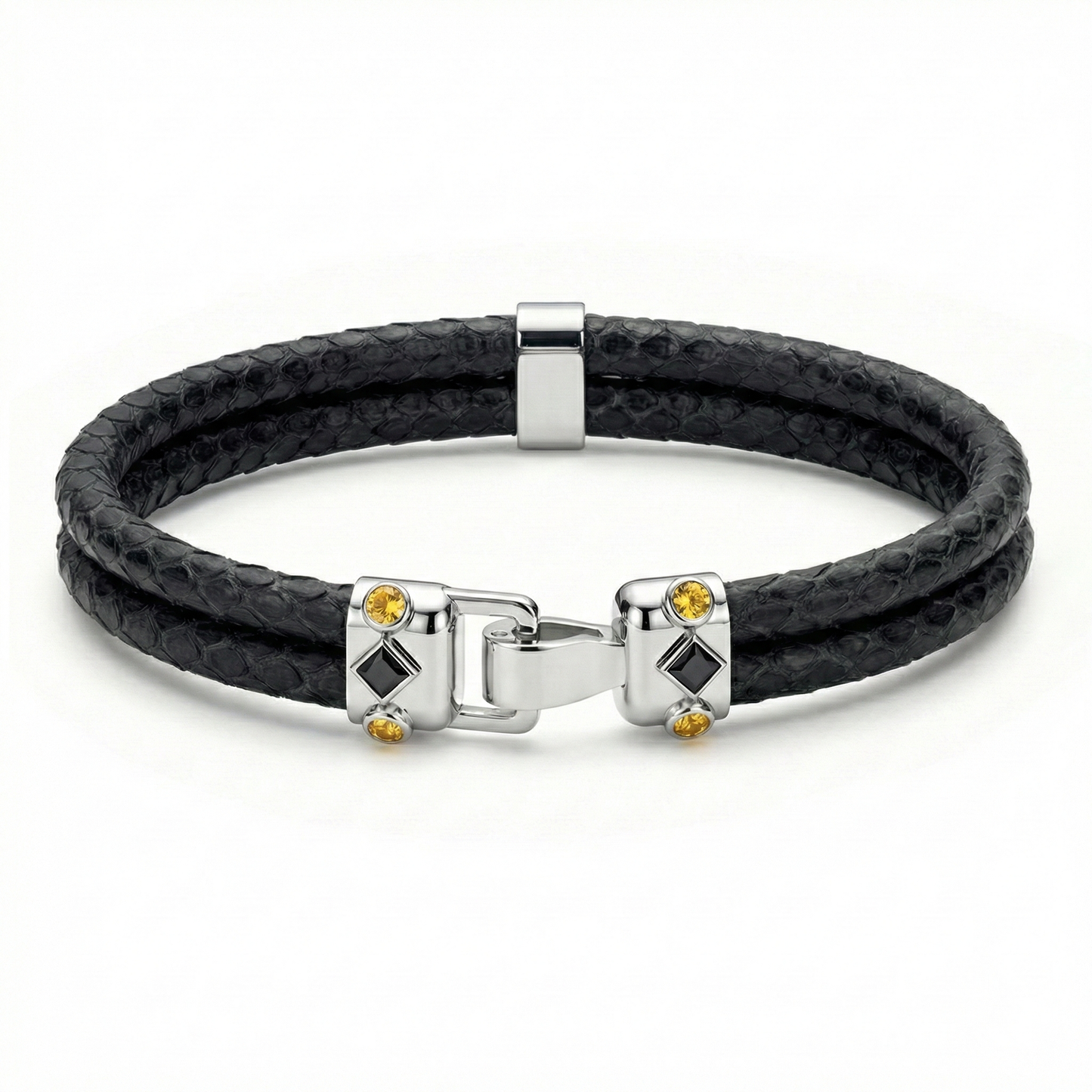 Duma 925 Silver Yellow Sapphire with 4mm Black Python Leather