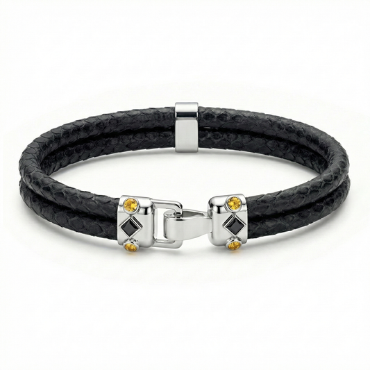 Duma 925 Silver Yellow Sapphire with 4mm Black Python Leather