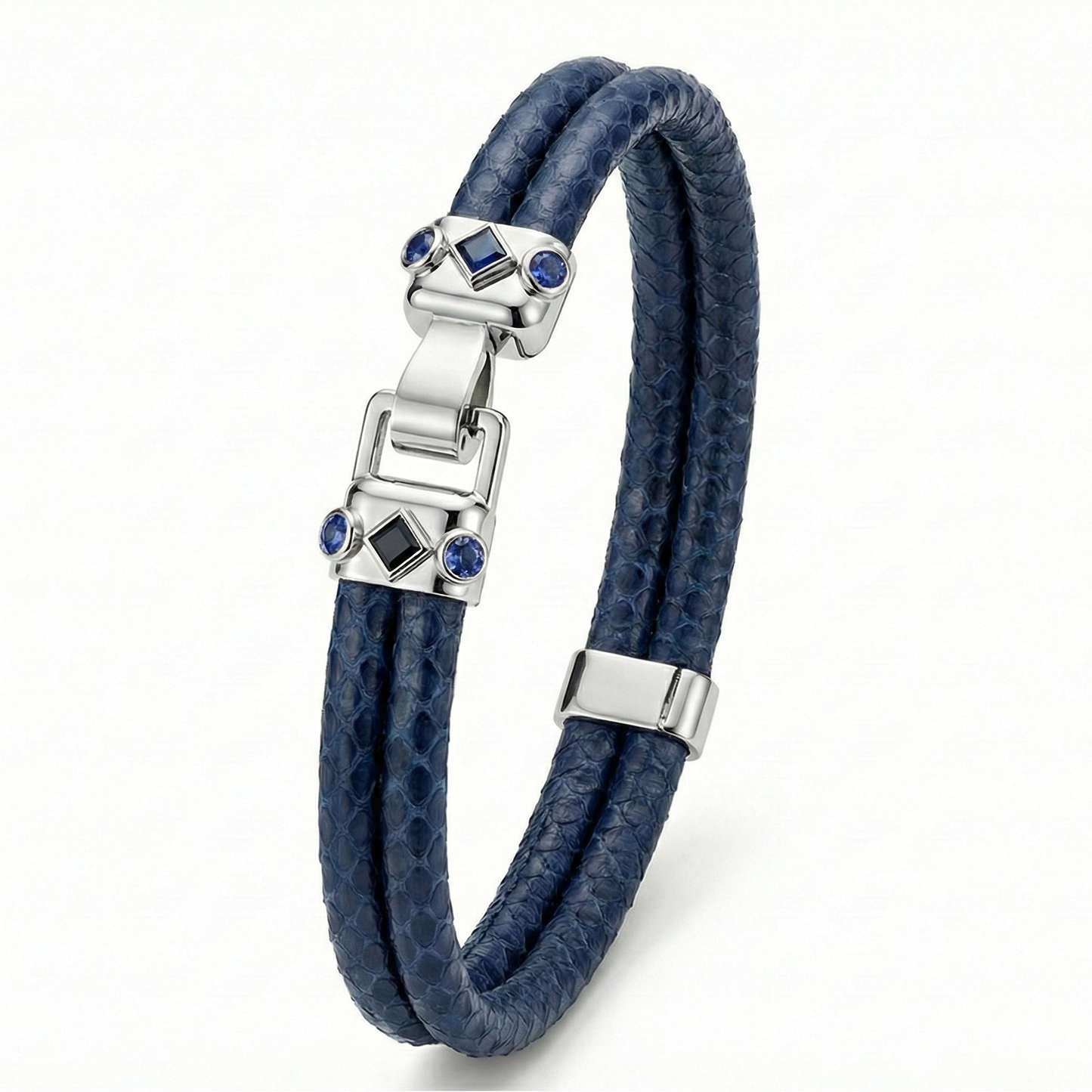Duma 925 Silver Blue Sapphire with 4mm Navy Blue Python Leather