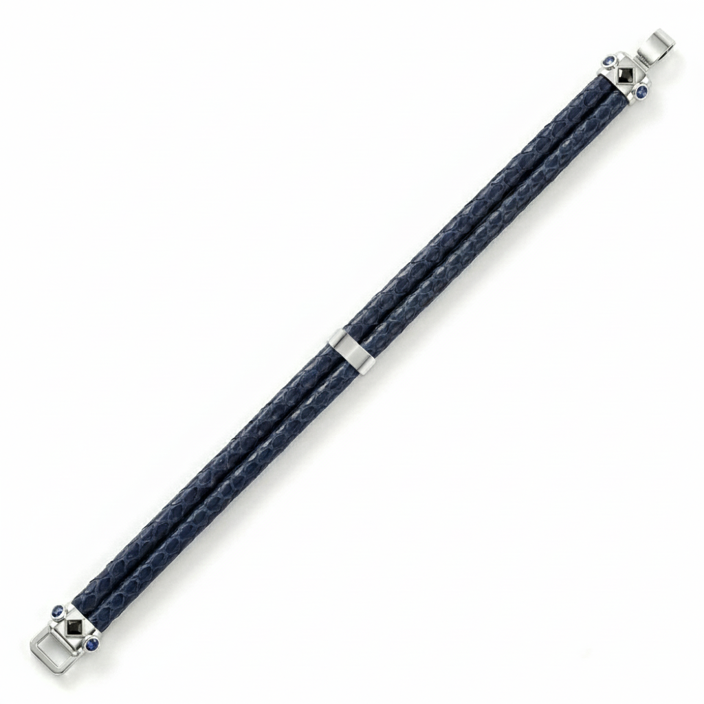 Duma 925 Silver Blue Sapphire with 4mm Navy Blue Python Leather