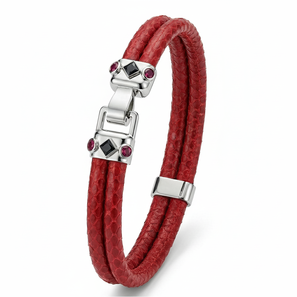Duma 925 Silver Rubies with 4mm Red Python Leather