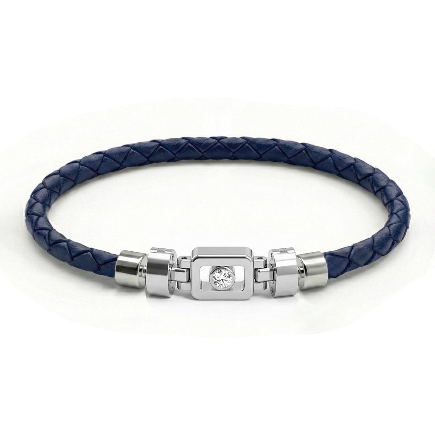 Diamond 925 Silver with Weaved Calf Leather XOXO Bracelet