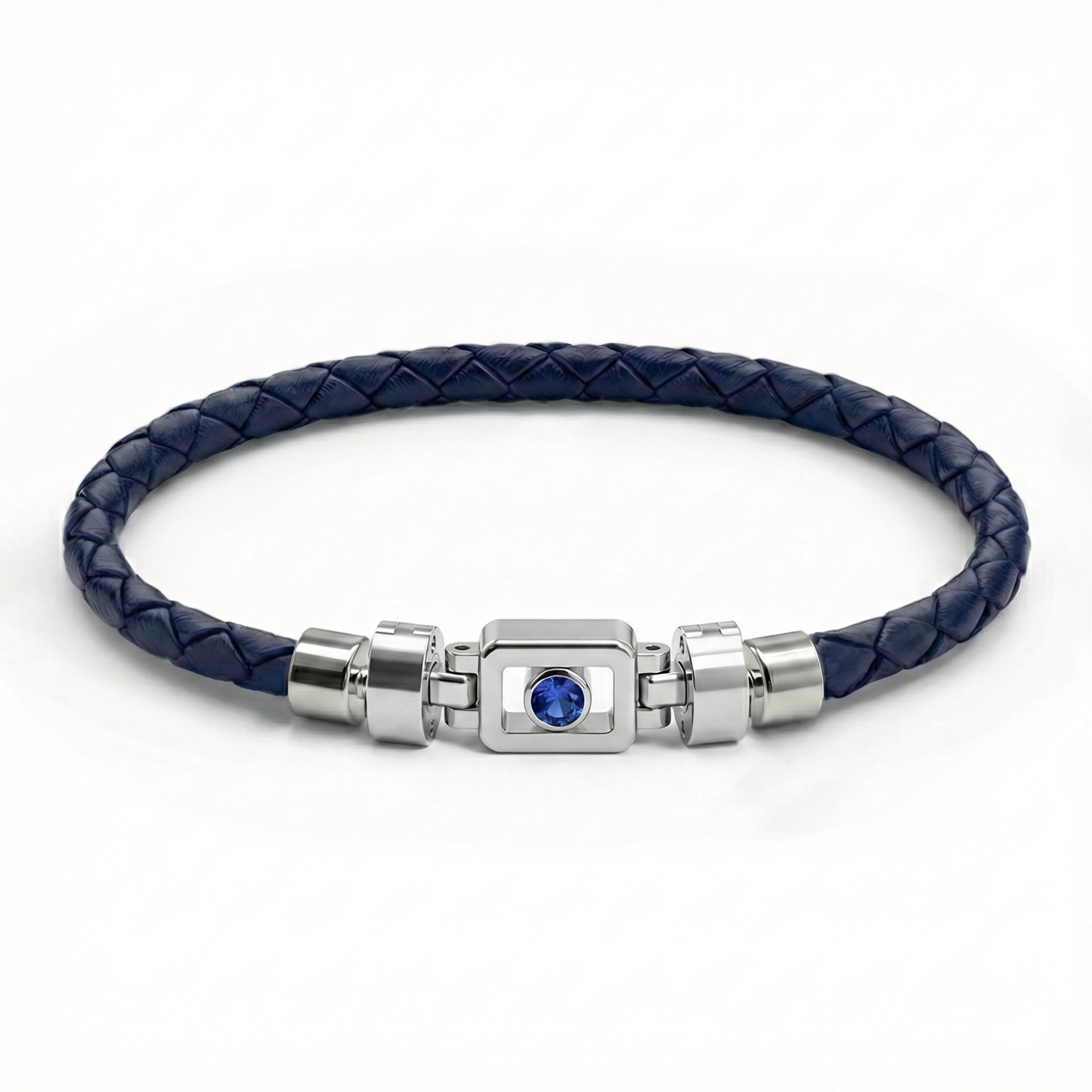 Blue Sapphire 925 Silver with Weaved Calf Leather XOXO Bracelet