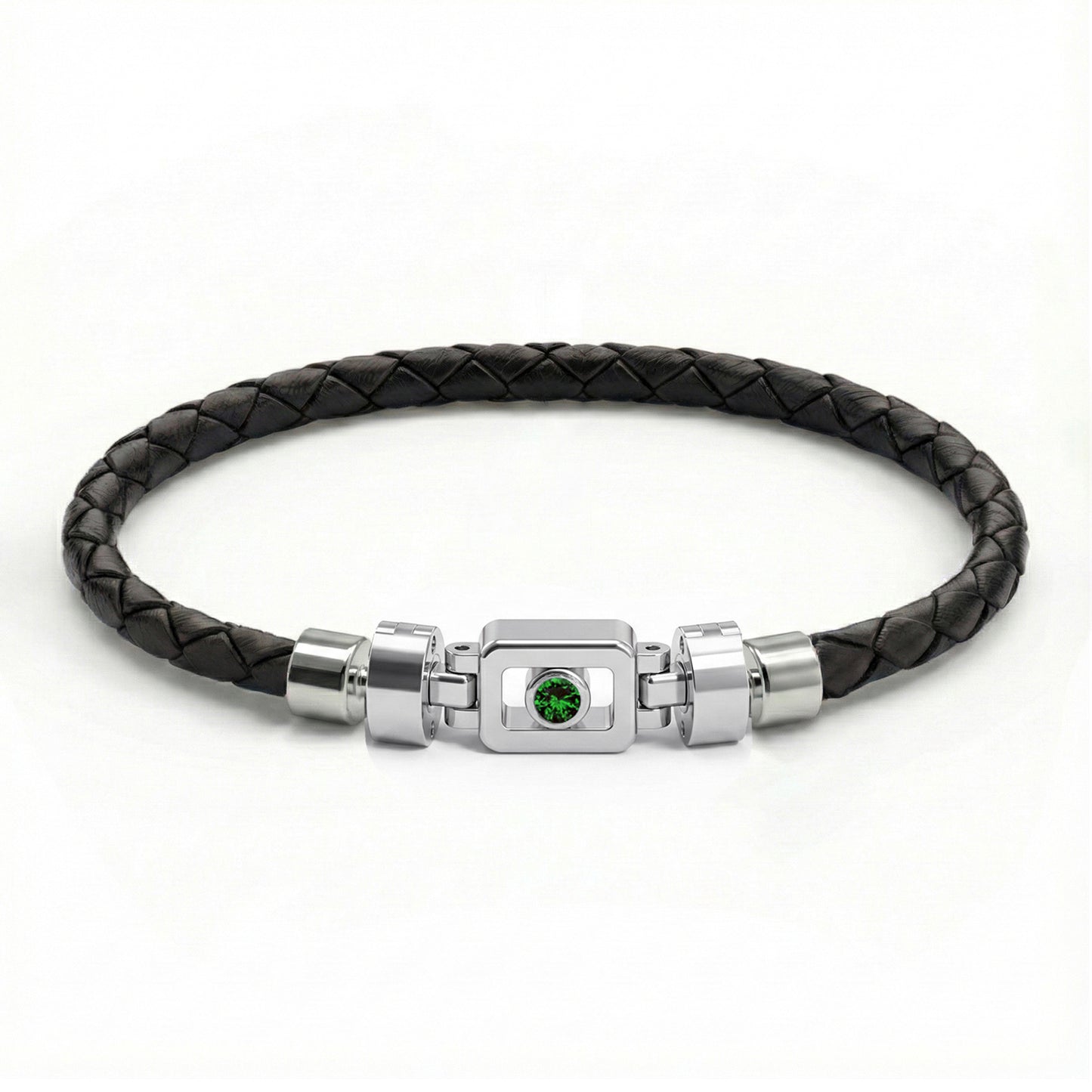 Tsavorite 925 Silver with Weaved Calf Leather XOXO Bracelet
