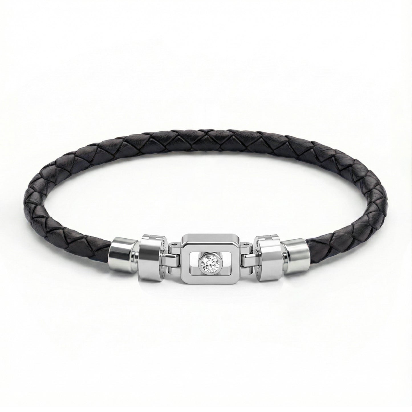 Diamond 925 Silver with Weaved Calf Leather XOXO Bracelet