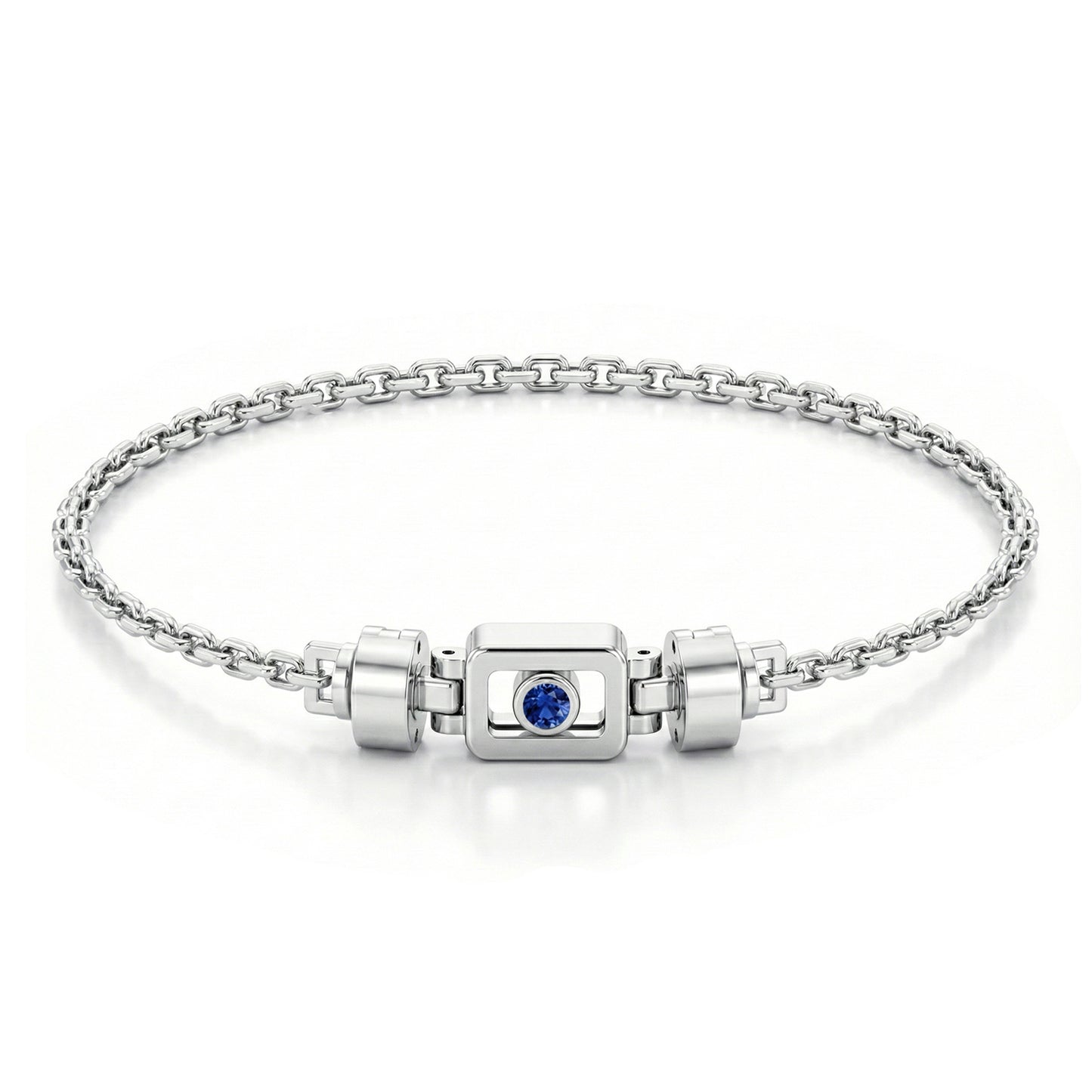 Blue Sapphire 925 Silver with Silver Link XOXO Bracelet