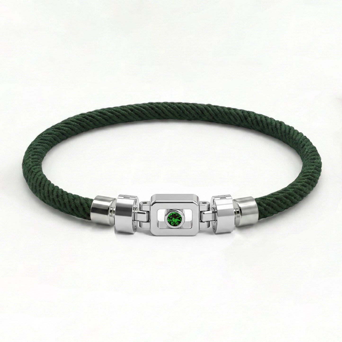 Tsavorite 925 Silver with Nylon XOXO Bracelet
