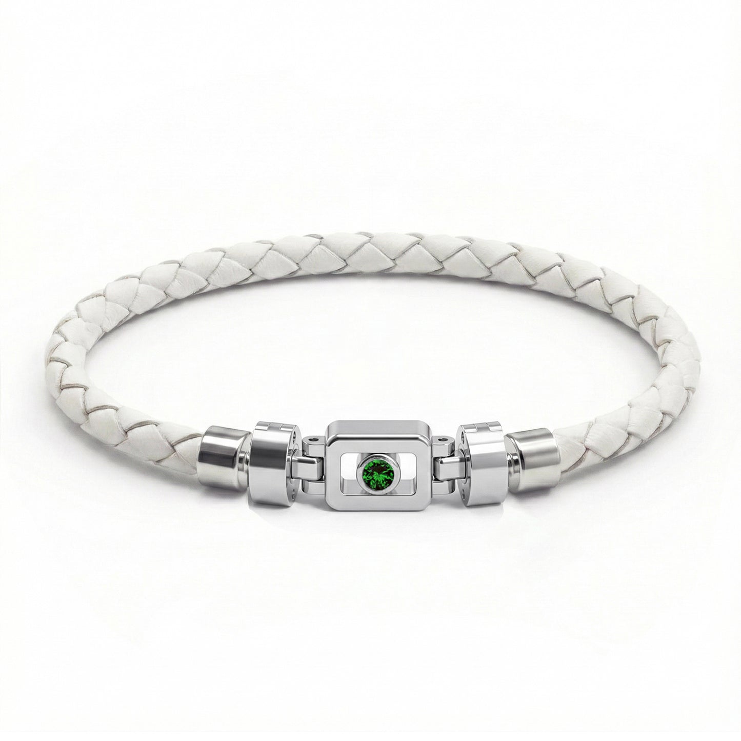 Tsavorite 925 Silver with Weaved Calf Leather XOXO Bracelet
