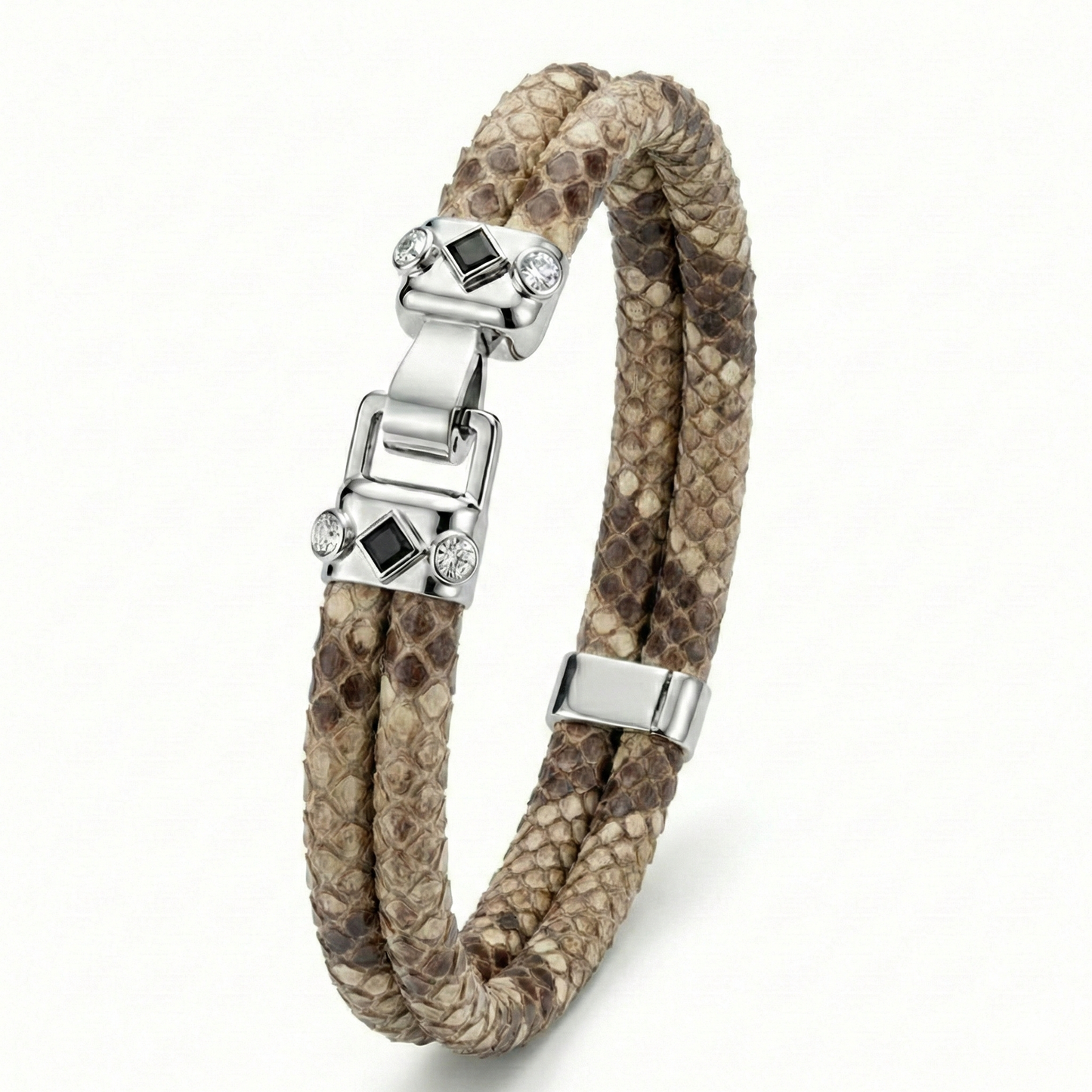 Duma 925 Silver White Sapphire with 4mm Natural Python Leather