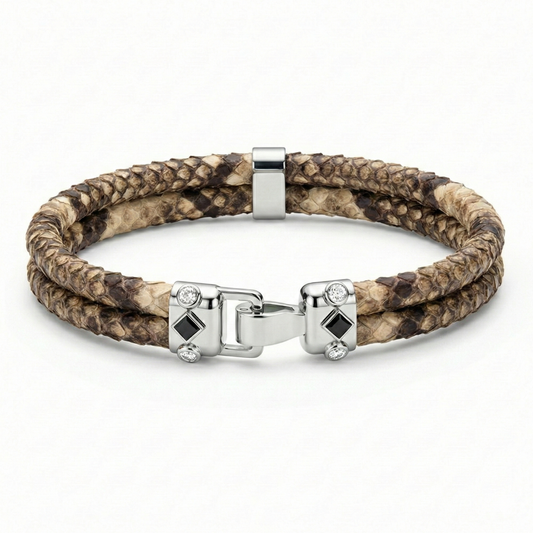 Duma 925 Silver White Sapphire with 4mm Natural Python Leather