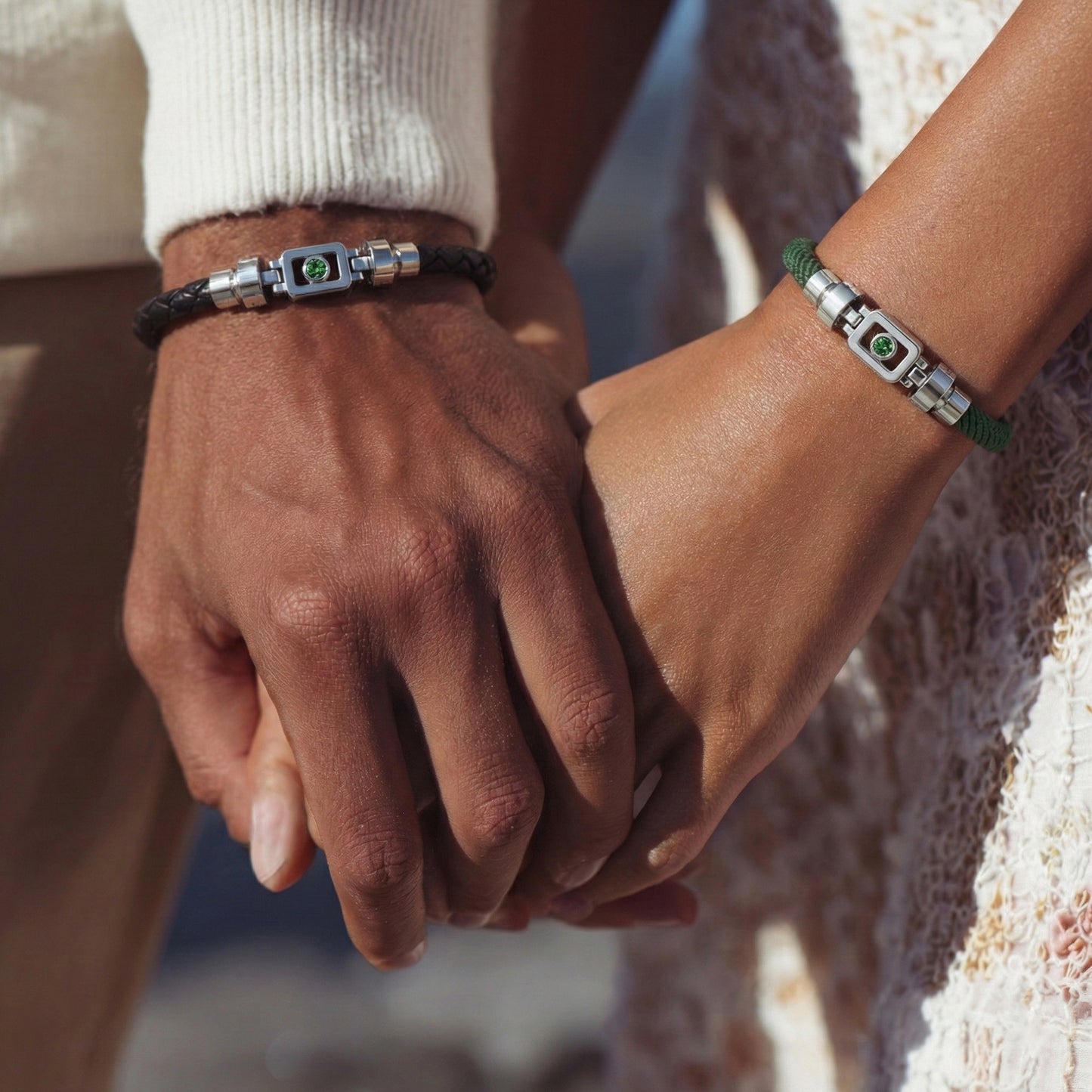 Tsavorite 925 Silver with Weaved Calf Leather XOXO Bracelet