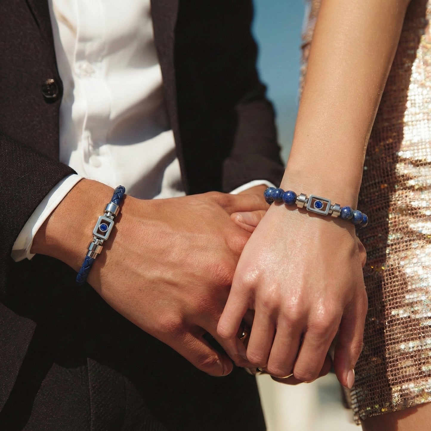 Blue Sapphire 925 Silver with Weaved Calf Leather XOXO Bracelet