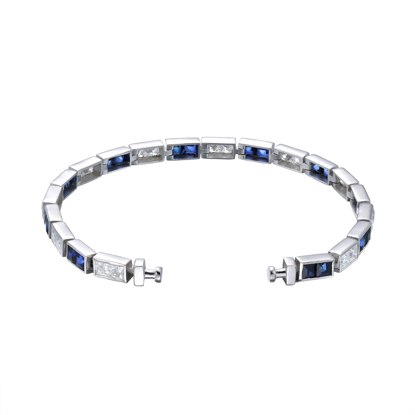 Regalia Platinum PT950 Square Blue Sapphire & Diamond Eternity Bracelet
