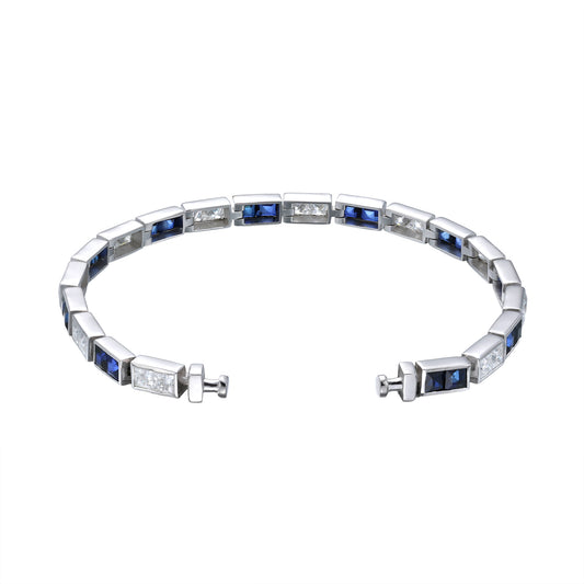 Regalia Platinum PT950 Square Blue Sapphire & Diamond Eternity Bracelet