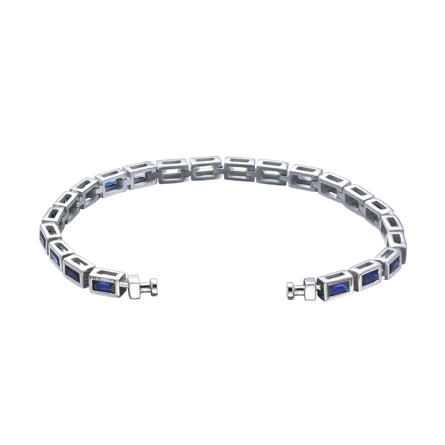 Regalia Platinum PT950 Baguette Gradient Blue Sapphires & Diamonds Eternity Bracelet