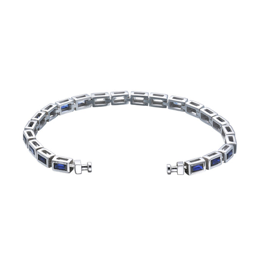 Regalia Platinum PT950 Baguette Gradient Blue Sapphires & Diamonds Eternity Bracelet