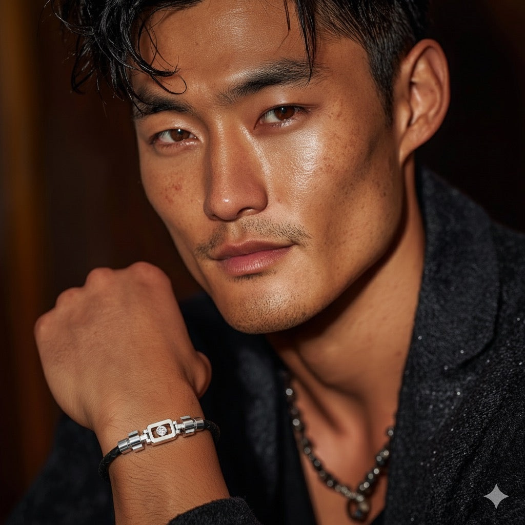 Blue Sapphire 925 Silver with Weaved Calf Leather XOXO Bracelet